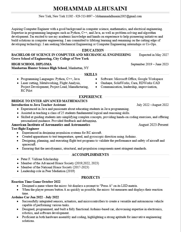 My Resume – Mohammad Alhusaini’s Writing for Engineering Website